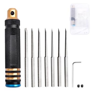 Imagem de AllinRC Conjunto de lâminas de facas Hobby 0,1 mm 0,2 mm 0,4 mm 0,6 mm 0,8 mm 1,0 mm 2,0 mm com alça, conjunto de ferramentas de construção para hobby para construção de modelos básicos, corte, reparação e fixação