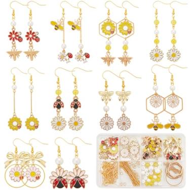 Imagem de SUNNYCLUE 1 caixa faça você mesmo, 10 pares de brincos de flores, berloques de margarida, esmaltado, liga, floral, animal, abelha, joaninha, amuleto de laço para joias, mulheres, adultos, suprimentos