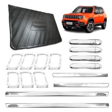Imagem de Aplique Bandeja Porta Malas Grade Dianteira + Friso Lateral Slim Inferior Inferior Adaptável para Renegade 2022 2023 2024 Kit Cromado