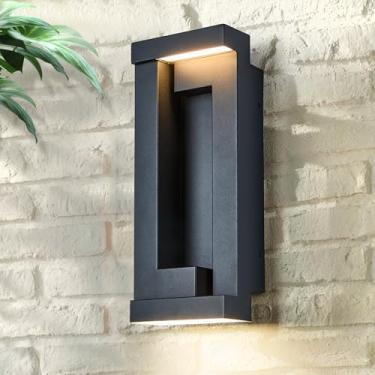 Imagem de Tarentlight Luminárias De Parede Modernas Para Áreas Externas, Ip65 E Antiferrugem, Luz Varanda Led Triac Regulável 2200 Lúmens, Vidro Fosco Preto Texturizado, Voltagem 120-277 V, Suporte Pátio, Gar