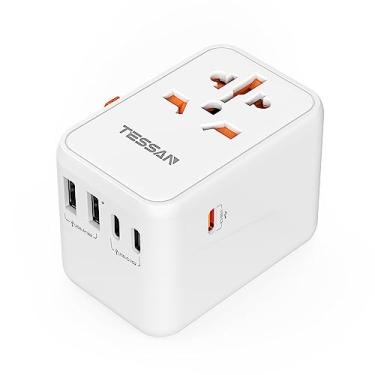 Imagem de TESSAN Adaptador De Viagem Universal Para O Mundo Todo, Tomada Internacional Gan 65W Com 3 Portas Usb C 2 A, Europa, Eua, Reino Unido, Austrália E Irlanda (Tipo C/G/A/I)