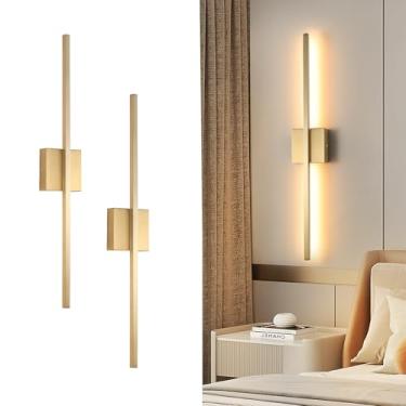 Imagem de fengkiop Conjunto De Dois Arandelas Parede, Iluminação Led Regulável, Arandela Moderna Dourada Escovada Para Banheiro, Sala Estar, Quarto, Com Fiação 3000K, 28''