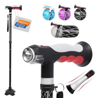 Imagem de BigAlex Bengala Dobrável Com Duas Luzes Led Para Idosos, Base Sólida, Ajustável, Bolsa De Transporte Homens E Mulheres