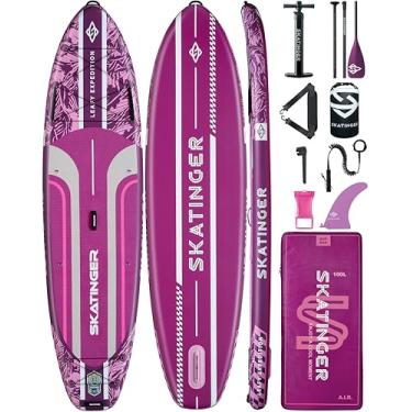 Imagem de Skatinger Prancha De Stand Up Paddle Inflável Super Larga 11'6 X 35", Ultraestável Para 450 Lb/3 Pessoas/Família/Tamanho Grande, Alça Ombro, 5 Alças, Mochila 100 L, Nadadeira Sup Versátil