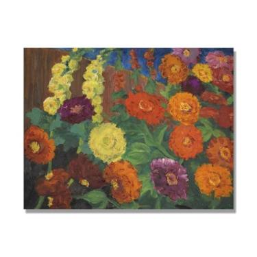 Imagem de NHLDZYH Impressões de Emil Nolde, (Zinnias e Hollyhocks), reproduções de pinturas famosas, imagem de arte abstrata para sala de estar quarto decoração de casa. 40 x 50 cm-15,8 x 19,7 pol. Somente tela