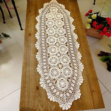 Imagem de Lelefly Toalha De Mesa Oval Crochê Feita À Mão Em Algodão, Caminhos Renda, Guardanapos, Cômoda, Cachecol, Decoração, 15 X 35", Bege