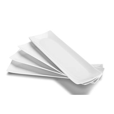 Imagem de DOWAN Pratos de servir de porcelana de 35,5 cm/travessas retangulares, conjunto de 4, branco clássico