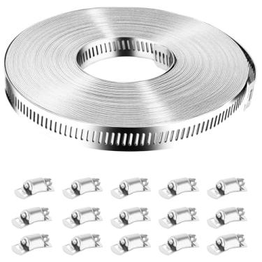 Imagem de Braçadeira de engrenagem helicoidal, kit de braçadeira de mangueira faça você mesmo, braçadeiras de mangueira de aço inoxidável, braçadeiras de mangueira longas cortadas para encaixar correia de metal