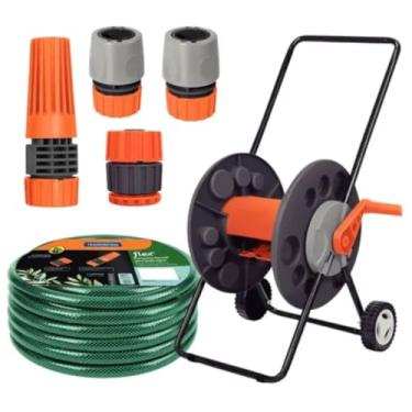 Imagem de Kit Mangueira Jardim 20m + Carrinho Enrolador