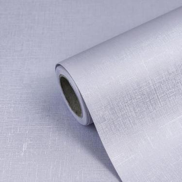 Imagem de CAX Papel de Parede Grasscloth Papel de Parede Prateado de Contato 39,9 cm x 1,198 cm Papel de Parede Removível Autoadesivo Papel de Parede de Linho Sintético Impermeável para Armários de Sala de