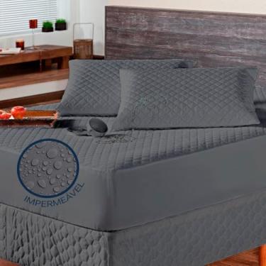 Imagem de Kit Capa Impermeável Protetora para Colchão + Protetore de Travesseiro Impermeável - 4 Camadas de Proteção - Respirável e Não faz barulho (Cinza, Solteiro)