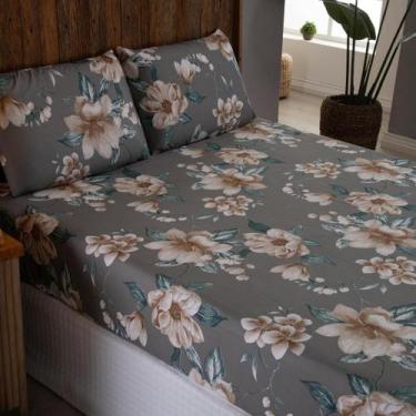 Imagem de Jogo Lençol Casal Padrão 400 Fios 3 Pçs Estampa Cinza Bege - Shopping 