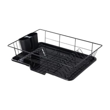 Imagem de Qianly Escorredor de pratos e porta-talheres removível economizando espaço com bandeja coletora de louças de camada única para, Preto