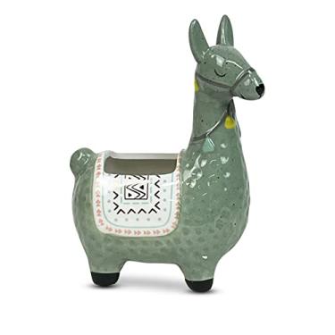 Imagem de LLOTSA LLAMAS Plantador de lhama de cerâmica para plantas suculentas, decoração fofa de alpaca para casa, escritório 21,5 cm de altura com orifícios de drenagem perfeitos para decoração de cactos ou plantas pequenas (verde)