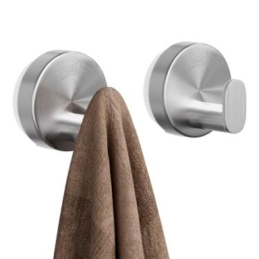 Imagem de TAILI Ganchos elegantes de sucção de banheiro de aço inoxidável 304 para toalha, roupão de banho, bucha, gancho de parede de vidro para pendurar sem danos, suporte de ventosa forte patenteado, suporta