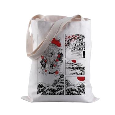 Imagem de BLUPARK Japanene Dragon Tote Bag Hokusai Big Wave reutilizável bolsa de viagem natureza e tradição japonesa (dragão)