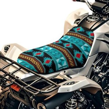 Imagem de SEANATIVE Capa de assento de motocicleta turquesa asteca para quadriciclo acessórios de quatro rodas universal à prova d'água elástico ATV assento traseiro capas de almofada para esportes motorizados