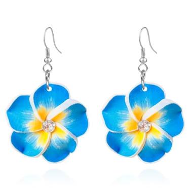 Imagem de QUPENGXU 4 pares de brincos de zircônia cúbica havaiana plumeria rubra para mulheres, boêmia, flores tropicais, luau, acessórios de joias para festa na praia, trumpet, Resina, Sem pedra preciosa