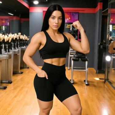 Imagem de SHORT Bermuda LEG Legging COM BOLSOS Suplex Fitness Academia Feminino 