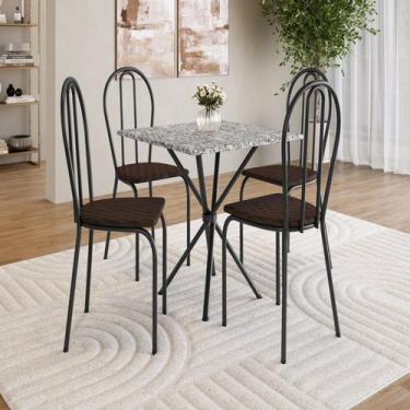 Imagem de Conjunto sala de Jantar Mesa Quadrada 70cm Tampo Granito com 4 Cadeira