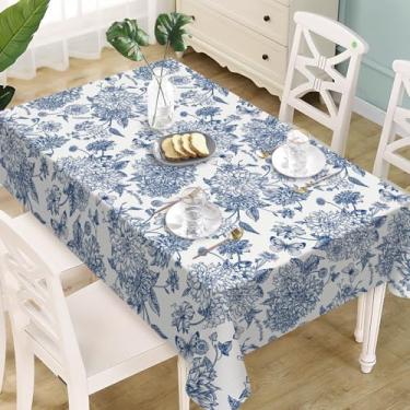 Imagem de Livcoz Chinoiserie Toalha de mesa retangular de flores 152 x 300 cm, toalha de mesa de jantar decorativa de borboleta floral de porcelana azul e branca, decoração de festa de piquenique