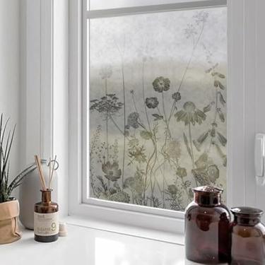 Imagem de ChicSkin Película de privacidade para janela floral, vidro gravado decorativo, película branca geada para cozinha, cardo e margarida, 59 cm x 40 cm