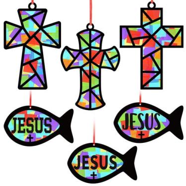 Imagem de Kit de papel de seda Craft Kit Sinload Christian Cross Fish, 24 conjun
