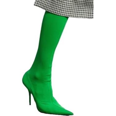 Imagem de Botas De Cano Alto Femininas, Sexy Pontiagudo Banquete Magro Salto Alto Moda Cetim Sobre O Joelho Bota Baile De Máscaras Festa Outono Inverno, Black, 45 EU