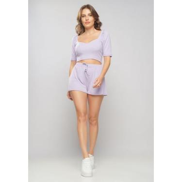 Imagem de Conjunto Comfy Com Cropped Decote Coração e Short Canelado Lilás Salva