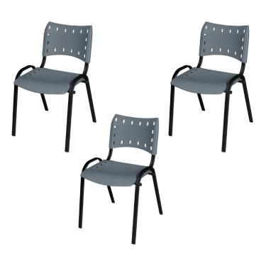 Imagem de Kit 3 Cadeira ISO Tubo Oblongo Aço Industrial Empilhavel