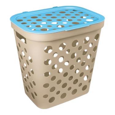 Imagem de Cesto Telado 30 Litros com Tampa e Alça Cesto de Roupa Suja Infantil Menina Menino Bebê Rosa Azul(Azul)