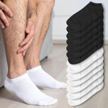 Imagem de Kit 12 Meia Soquete Masculina Curta Cano Baixo Branca Preta - Rupee, P