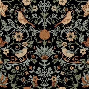 Imagem de FunStick Papel de parede floral vintage marrom marrom marrom 44,5 cm x 299,7 cm de árvore de flores descasque e cole papel de parede