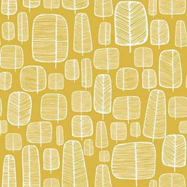 Imagem de Papel De Parede Adesivo Amarelo Árvore Desenho Branco 10m