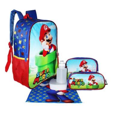 Imagem de Kit Mochila Super Mario Bros Meninos Costas - Luxcel