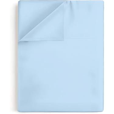 Imagem de Lençol de cima solteiro GG – Lençol de cima 100% algodão, trama de cetim 400 fios – Ultramacio, refrescante e respirável – Apenas lençol de cima – Roupa de cama de luxo de qualidade de hotel – (azul