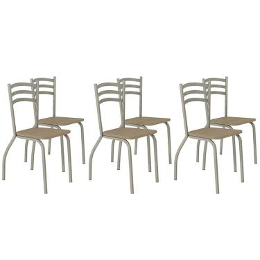 Imagem de Kit 6 Cadeiras Sala Jantar Portugal 2C007NK Aço 6 Uni Niquel - Courano Capuccino - Kappesberg