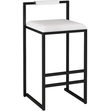 Imagem de Bancos De Bar De Veludo, Cadeiras De Bar Modernas Accent Café Da Manhã Banquetas De Jantar Para Casa Balcão Com Encosto Pernas De Metal Preto, White Cushion, Seat height 65cm(26inch)