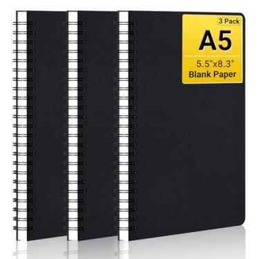 Imagem de Caderno espiral EUSOAR A5, pacote com 3 unidades de 14 x 21 cm, caderno de anotações Kraft de capa dura, bloco de notas com espiral universitário, caderno de anotações com papel sem forro 120 páginas/60 folhas