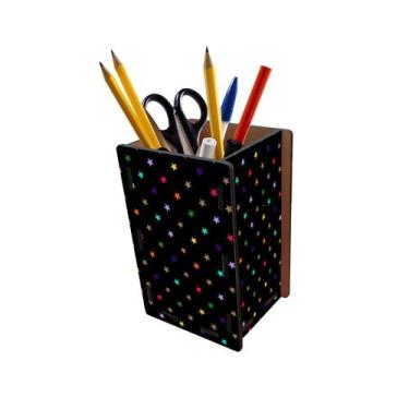 Imagem de Porta Lápis e Canetas Estrelas Coloridas Preto - PoloCat Acessórios