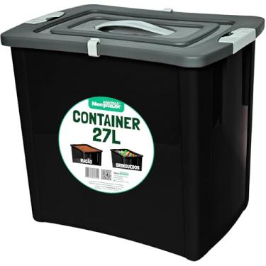 Imagem de Porta Ração Grande 10kg Armazenador Container Cachorro Gato Diversos com Trava e Alça 27l (Preto)