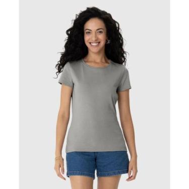 Imagem de Blusa Feminina Gola Careca Manga Curta Básica Malwee R. 4499, Cinza 70