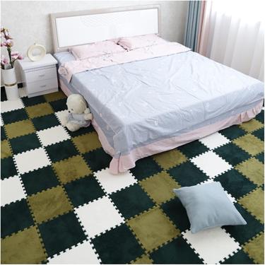 Imagem de 30 Pcs Tapetes De Espuma Interligada, Tapete De Pelúcia De Telhas De Carpete Fofas, Tapete De Quebra-cabeça Intertravado De 12 "x12" Com Borda, Telhas De Piso De Tapete, Dark+green+white
