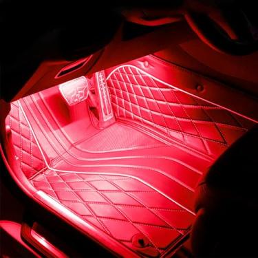 Imagem de QAUBEN Kit de luz ambiente para área dos pés de carro RGB Multicolorido Som Ativo Sincronização de música Função de memória Controle remoto RF + controle por aplicativo Bluetooth 64 cores USB Kit