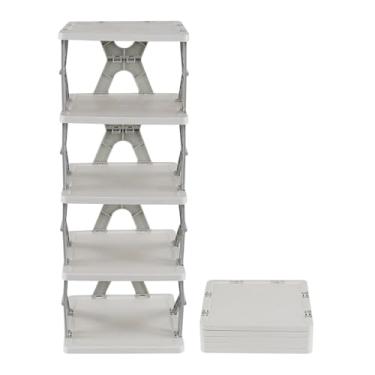 Imagem de Zerdyne Sapateira estreita de 5 níveis, sapateira estreita vertical para economizar espaço, sapateira dobrável de plástico para entrada, armário, quarto, cinza