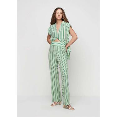 Imagem de Calça Flare Dzarm Cintura Alta Em Fio Tinto Feminina-Feminino