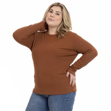 Imagem de Blusa Plus Size Feminina Manga Longa Gola Redonda Ribana-Feminino