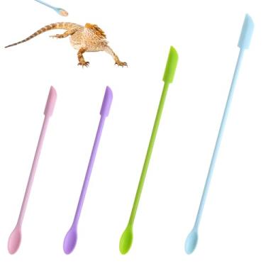 Imagem de ElevateTech 4 colheres de répteis, colher de alimentação de lagartixa com crista, ferramentas de alimentação de aquário com alça longa, colheres de comida com crista para lagartixa, lagarto, gárgula