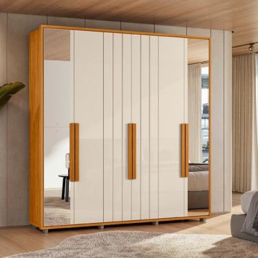 Imagem de Guarda Roupa Casal Ripado em MDF com Espelhos 6 Portas e Pés Portinari Madetec