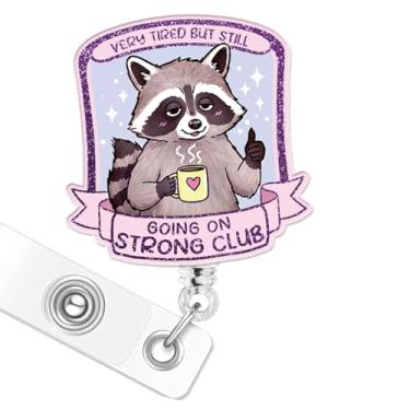 Imagem de Carretel de crachá de guaxinim engraçado, suporte retrátil com clipe jacaré, lindos acessórios de identificação carretéis de crachá de enfermeira cansada para LPN CNA MA enfermeiras médicas